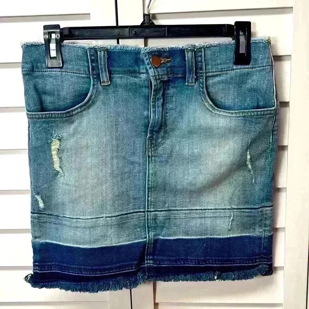 J Brand Lela Pencil Distressed Stretch Denim Mini Skirt Size 25 Drift